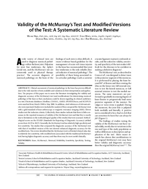 Validity of the McMurray's Test and Modified Versions of the Test: 